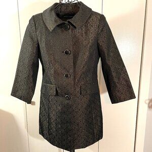Apostrophe Womens Jacket Size Medium Black Gold Duster Evening Coat Elegant
